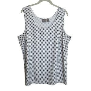 Chicos Womens Tank Top Shell XL White Black Polka Dot Pullover Nylon Spandex